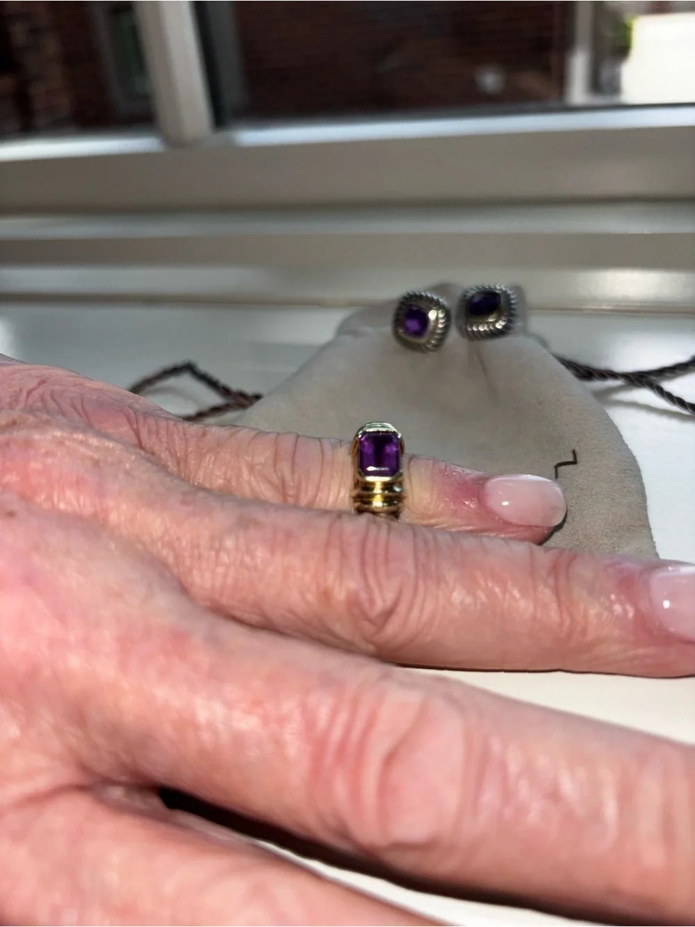 David Yurman Gold and Amethyst Cable-Style Ring